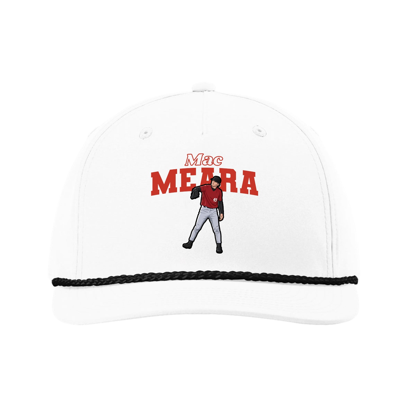 Five-Panel Classic Rope Cap — Name Arch in White