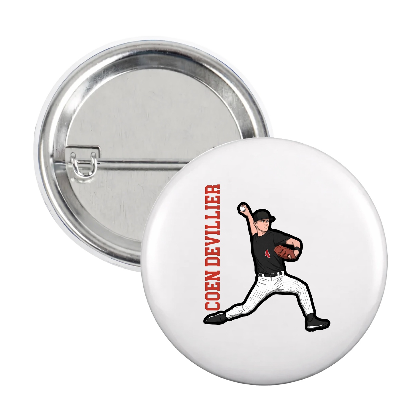 Game Day Button — Name Vertical in White