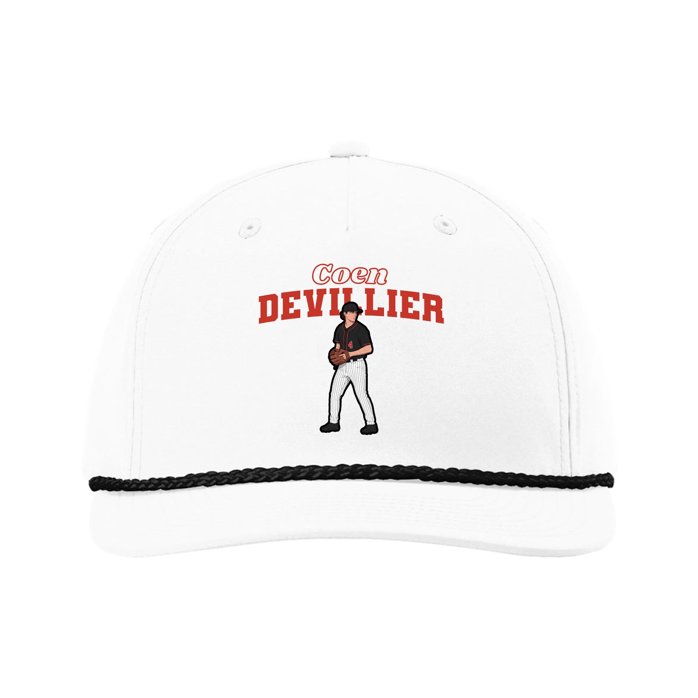 Five-Panel Classic Rope Cap — Name Arch in White