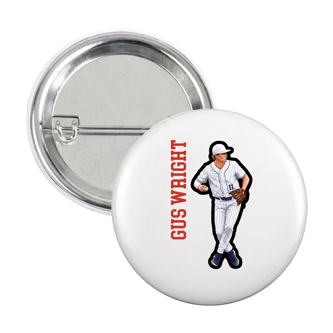Game Day Button — Name Vertical in White