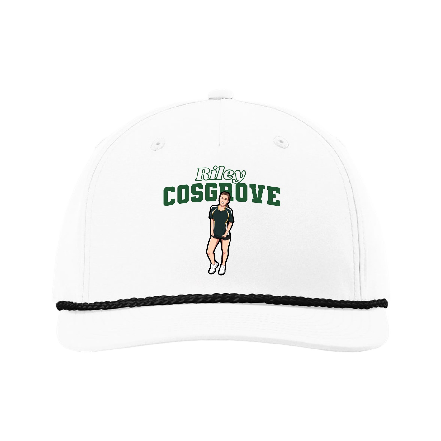 Five-Panel Classic Rope Cap — Name Arch in White