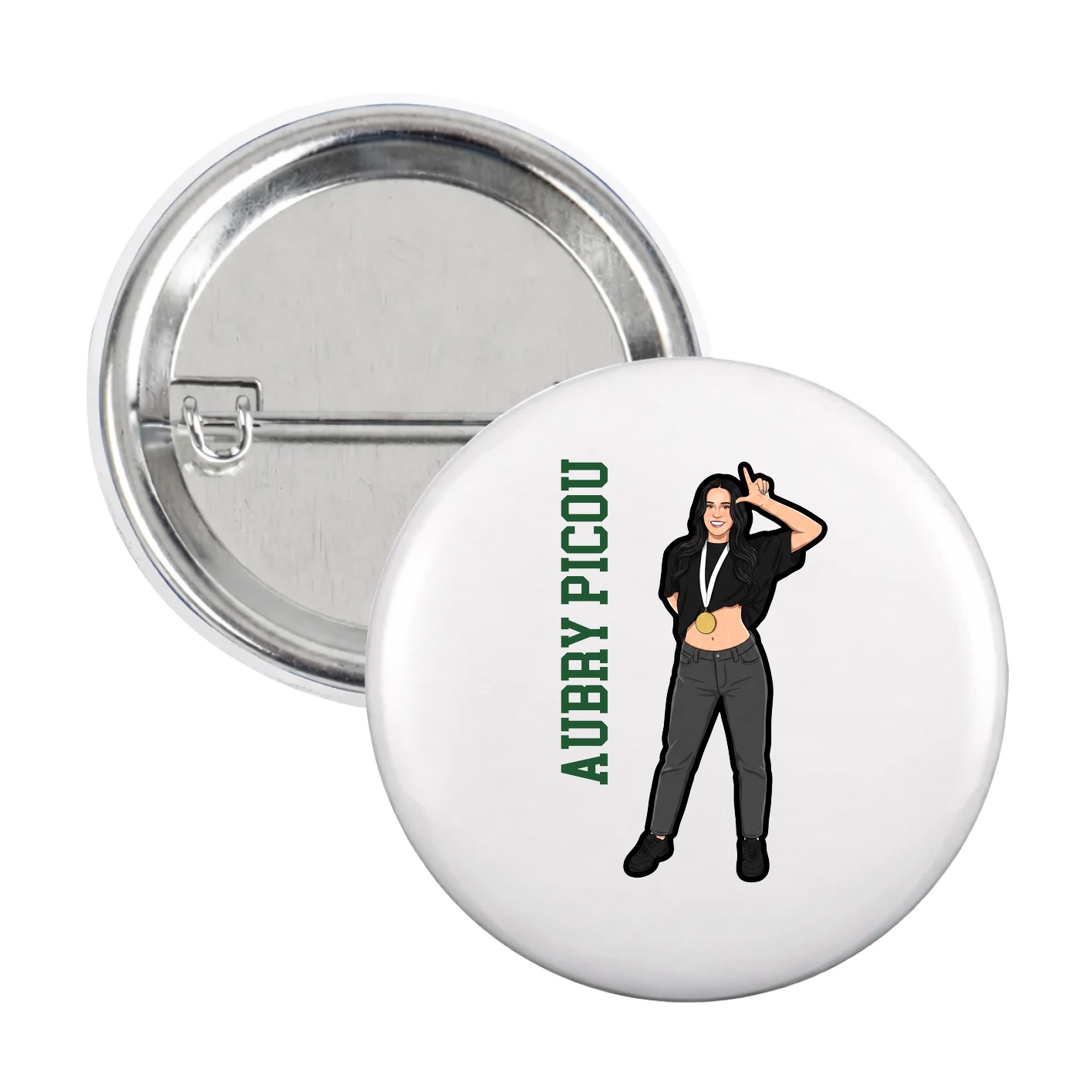 Game Day Button — Name Vertical in White