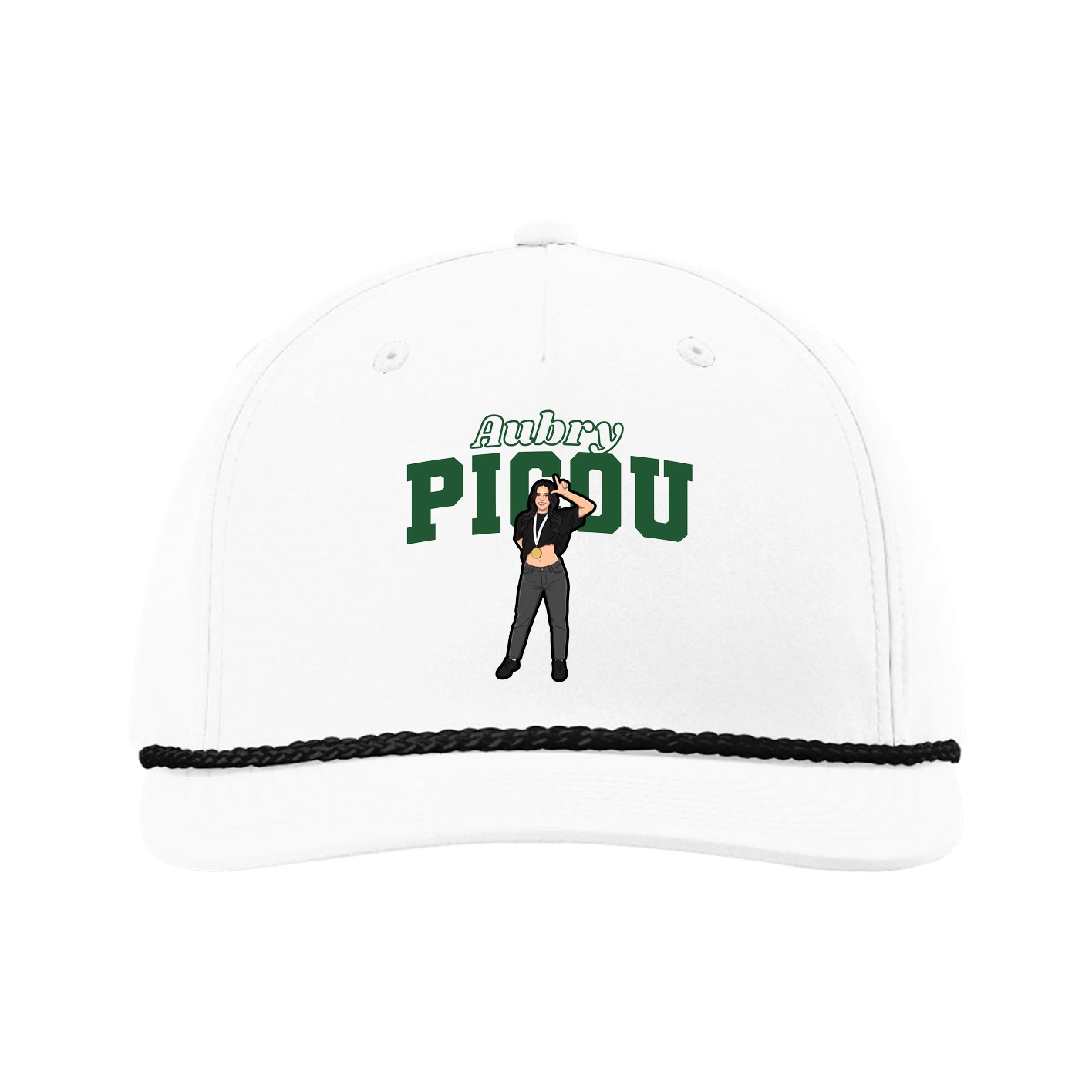 Five-Panel Classic Rope Cap — Name Arch in White
