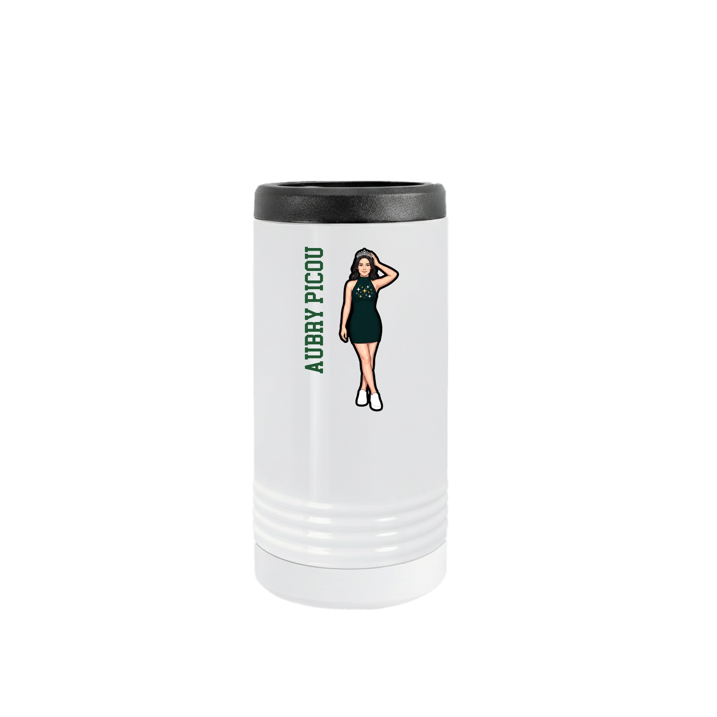 Slim Beverage Holder — Name Vertical in White