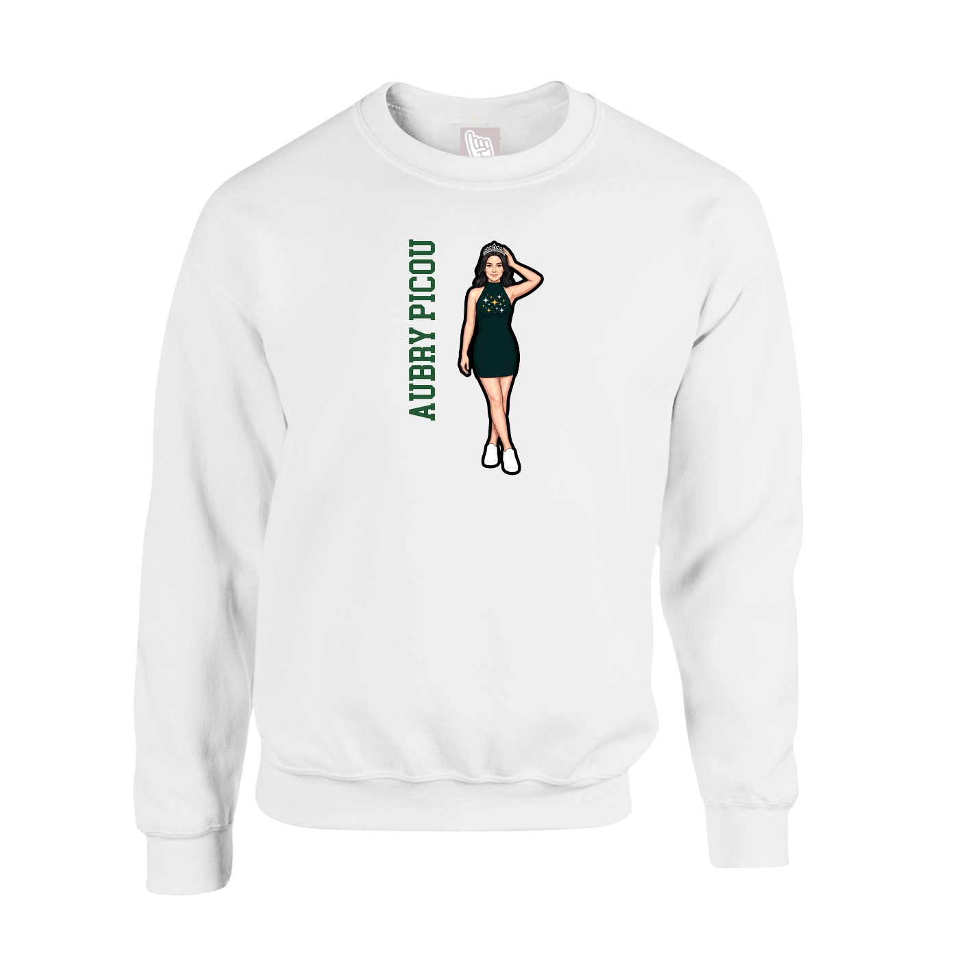 Fleece Crew — Name Vertical in White