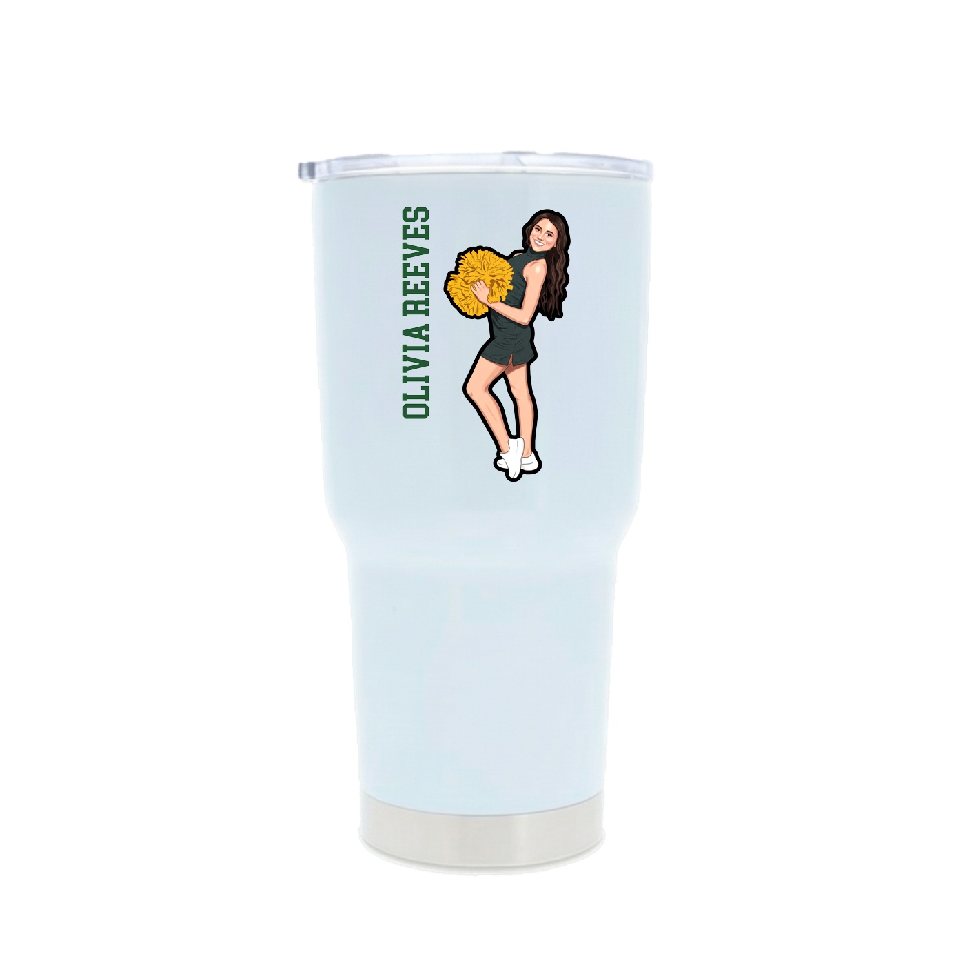 30oz Stainless Steel Tumbler — Name Vertical in White