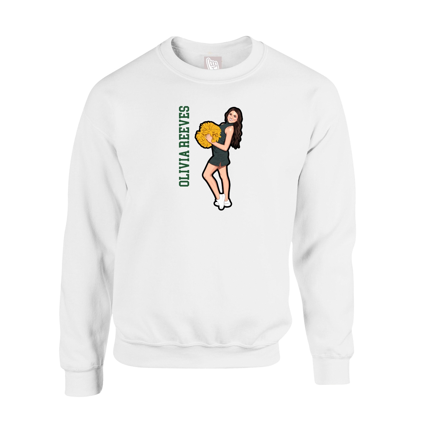 Fleece Crew — Name Vertical in White