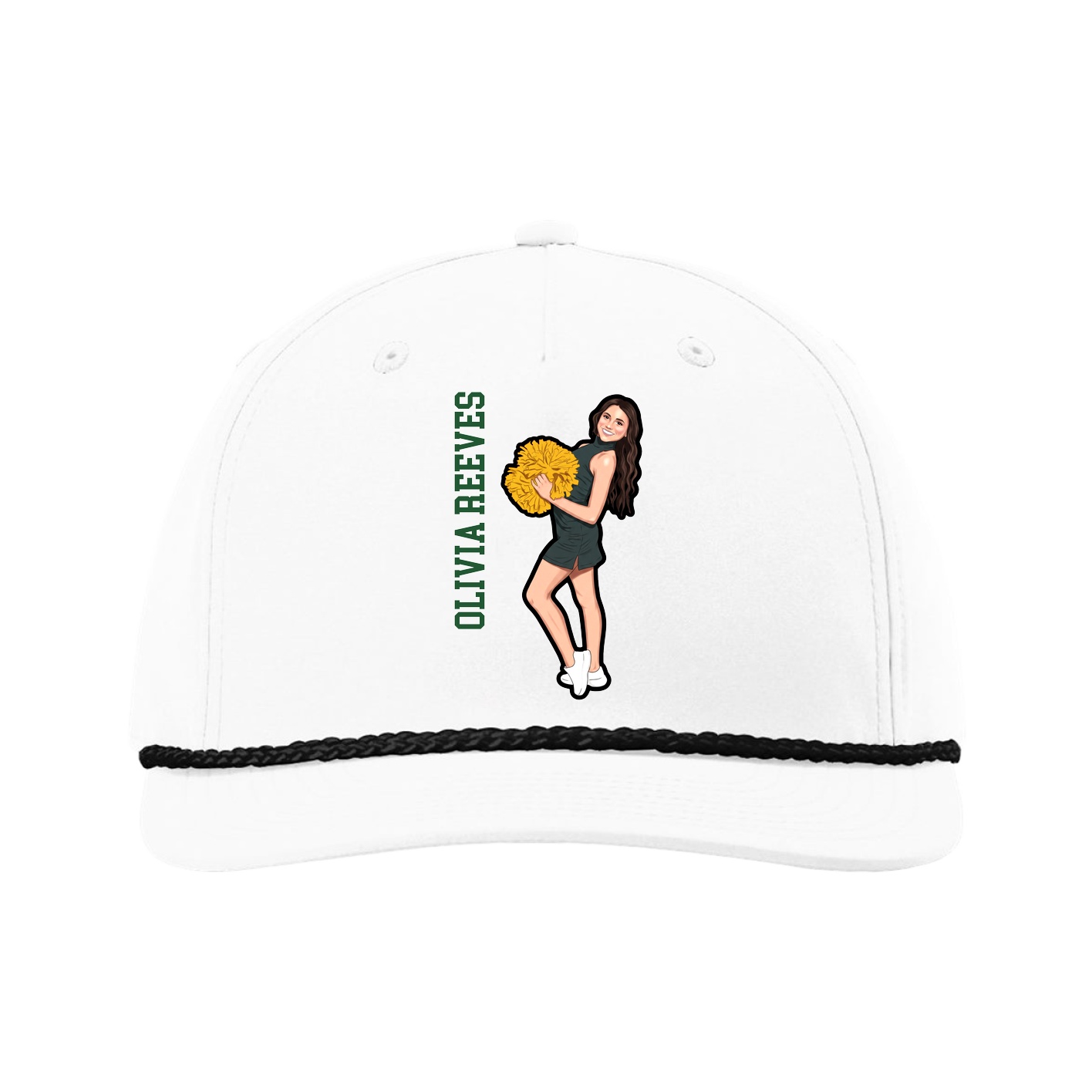 Five-Panel Classic Rope Cap — Name Vertical in White