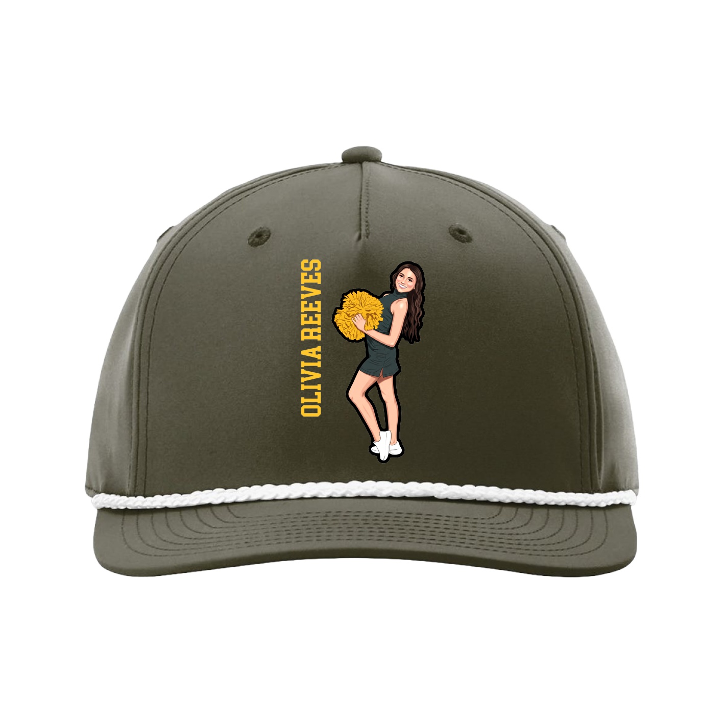Five-Panel Classic Rope Cap — Name Vertical in Green