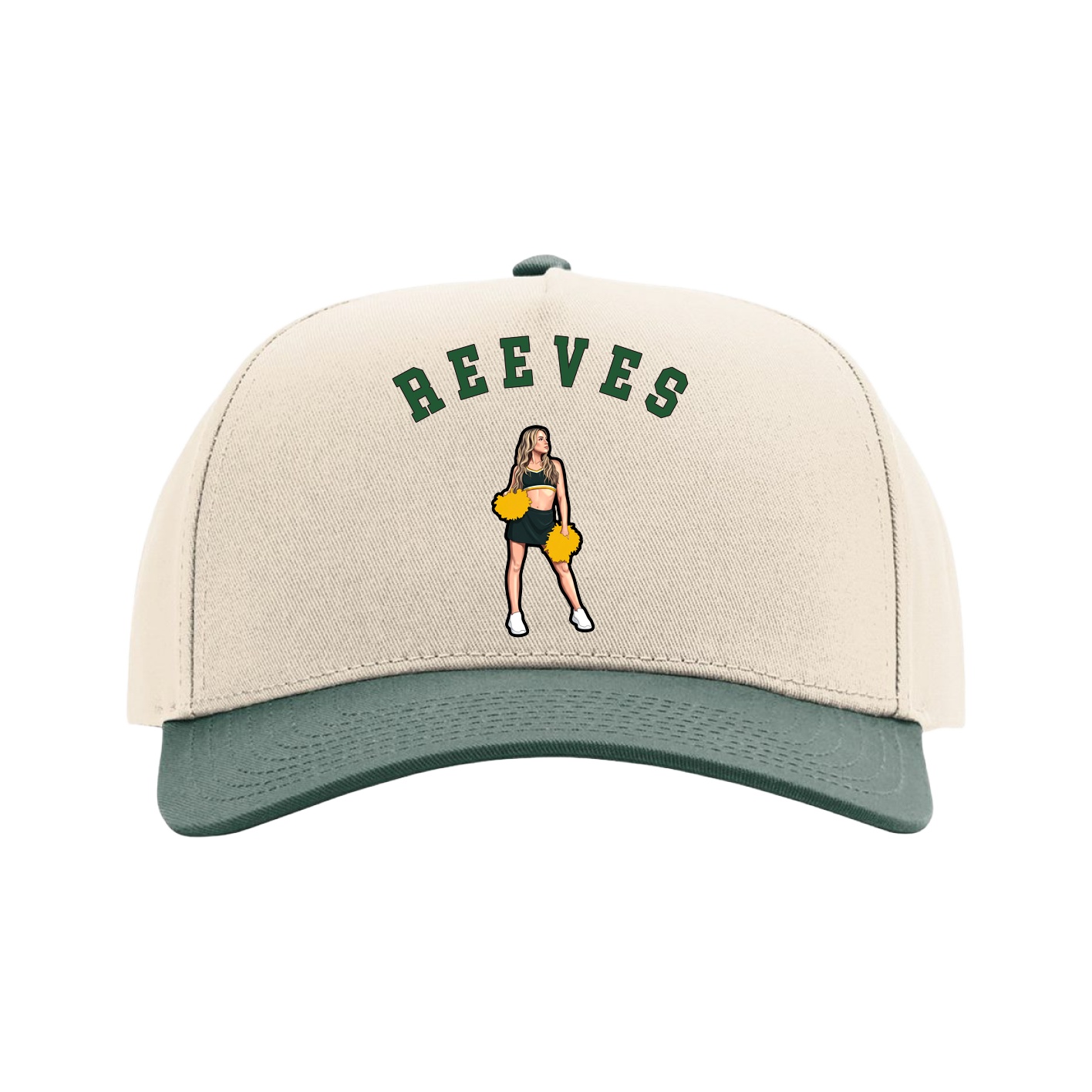 Full Fabric Five-Panel Champ Cap — Shirsey Arch in Cream/Green