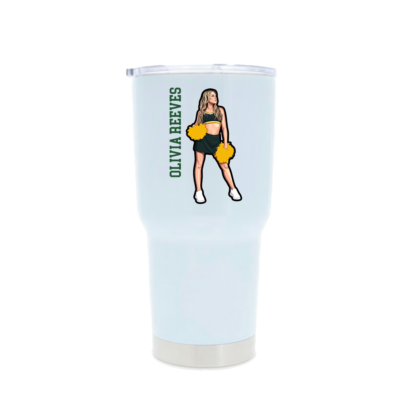 30oz Stainless Steel Tumbler — Name Vertical in White