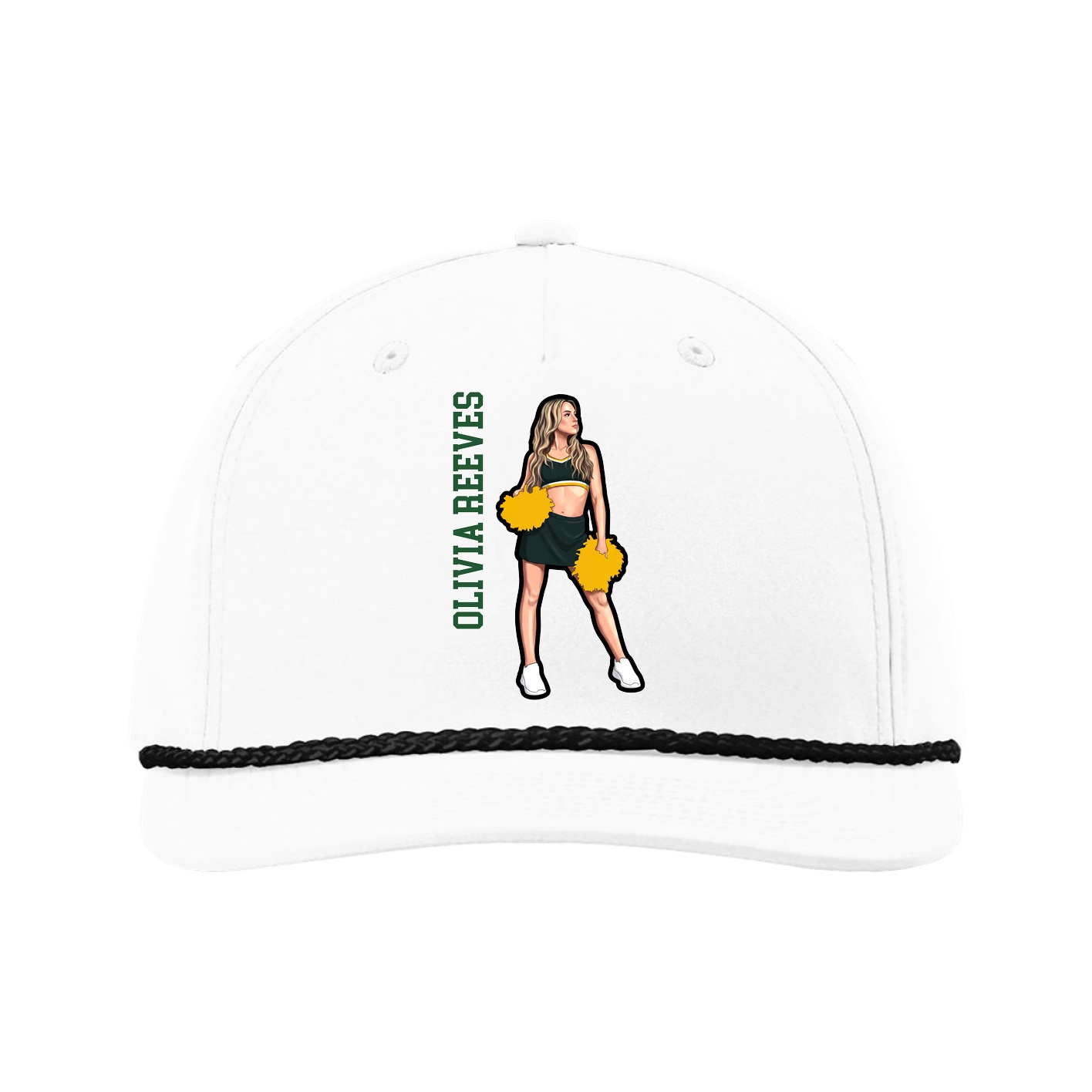 Five-Panel Classic Rope Cap — Name Vertical in White