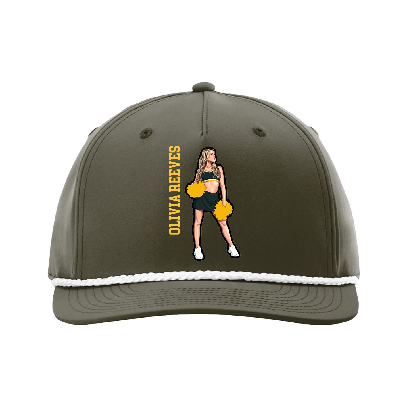 Five-Panel Classic Rope Cap — Name Vertical in Green
