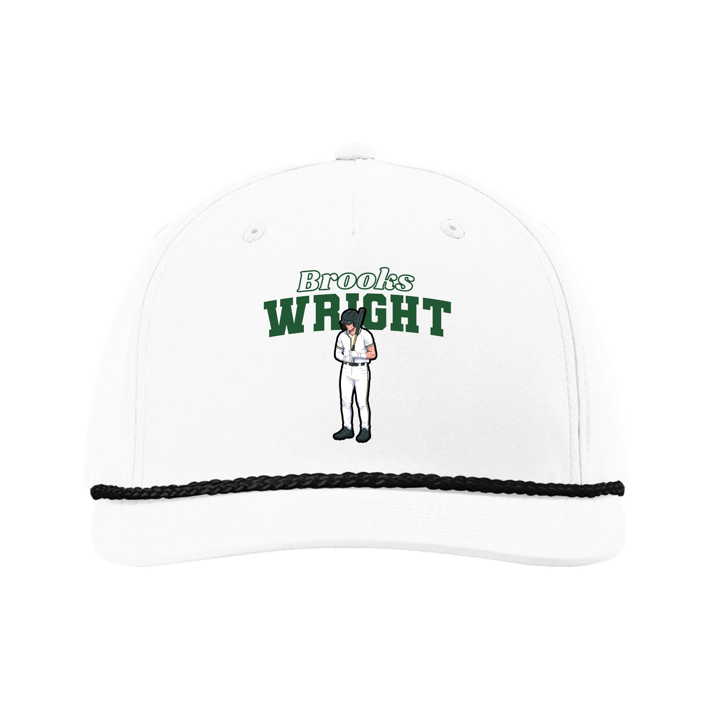 Five-Panel Classic Rope Cap — Name Arch in White