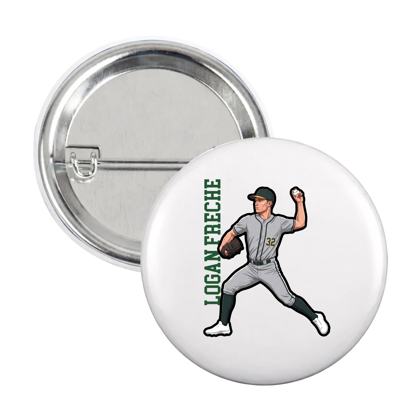 Game Day Button — Name Vertical in White