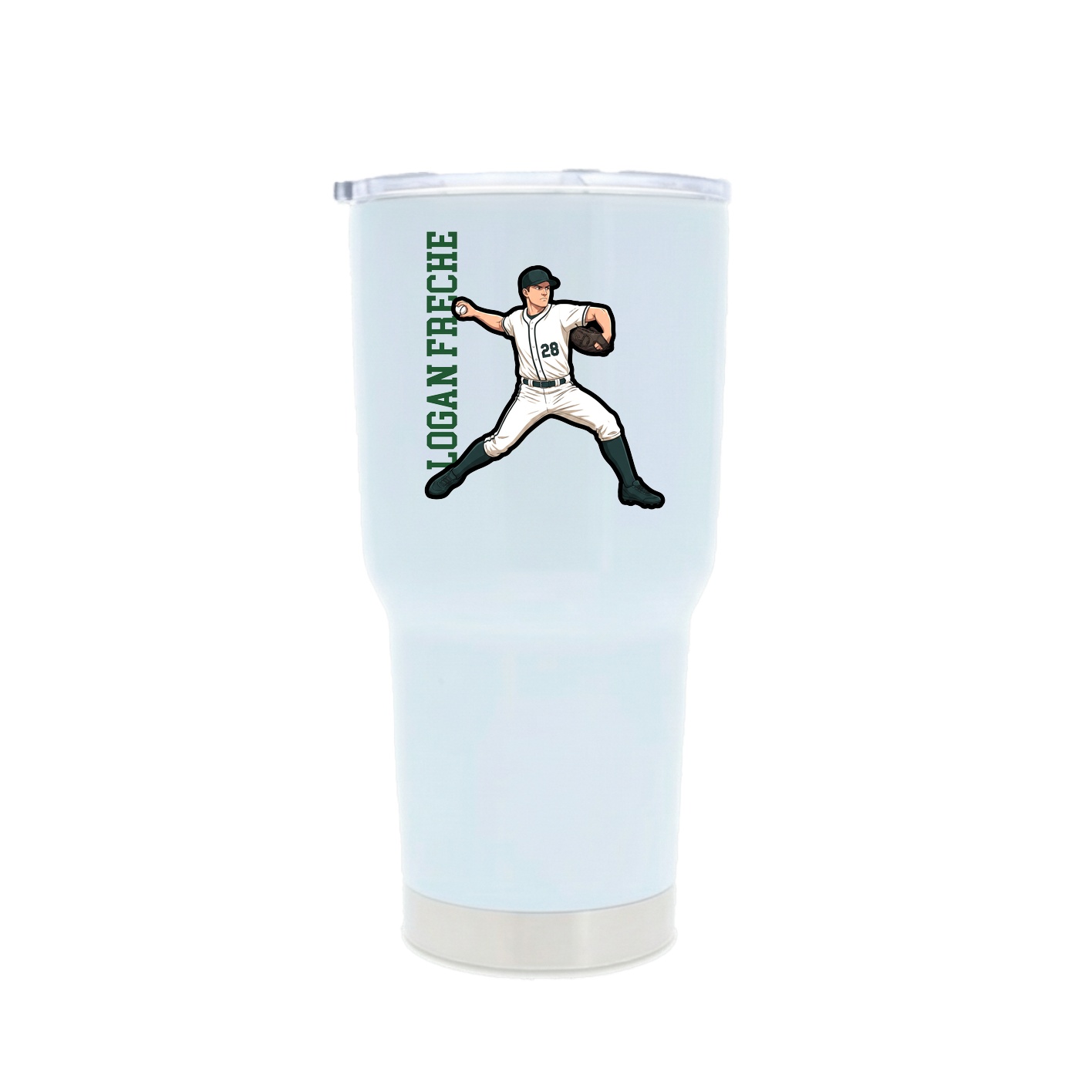 30oz Stainless Steel Tumbler — Name Vertical in White