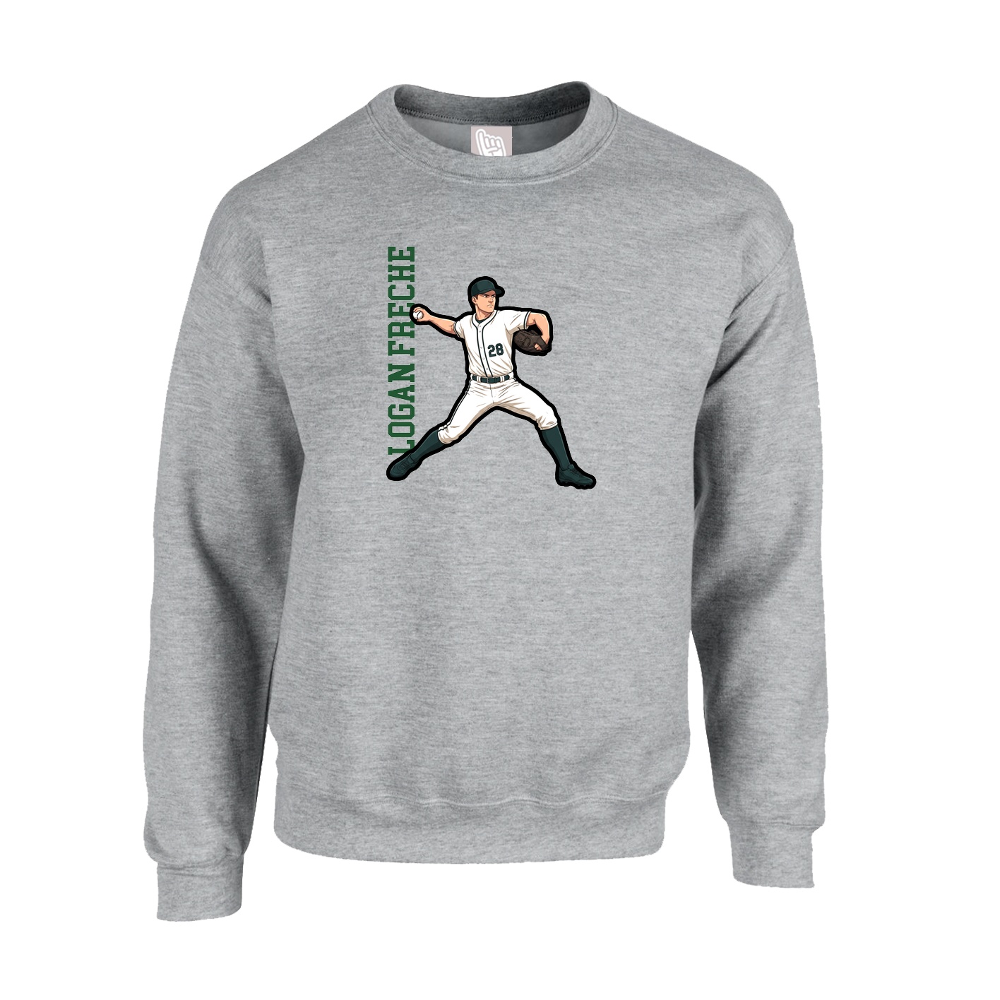 Fleece Crew — Name Vertical in Grey