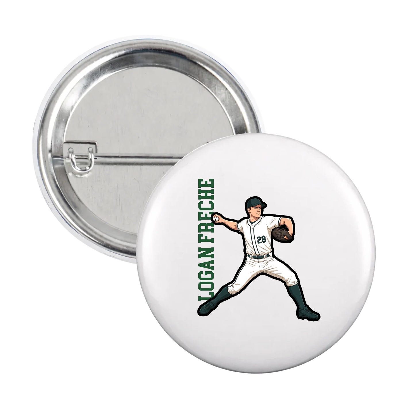 Game Day Button — Name Vertical in White