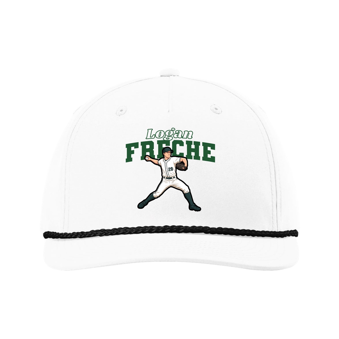 Five-Panel Classic Rope Cap — Name Arch in White