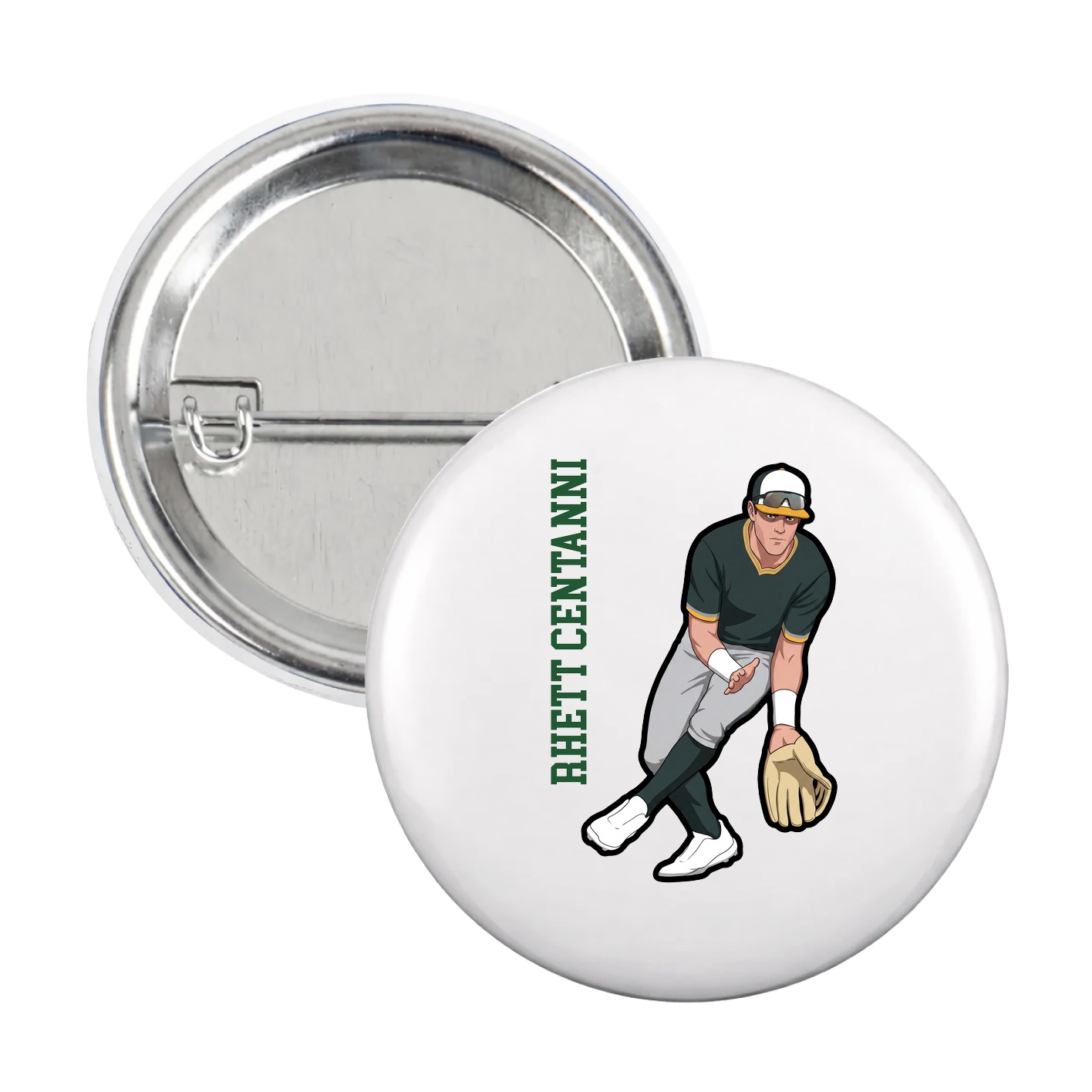 Game Day Button — Name Vertical in White