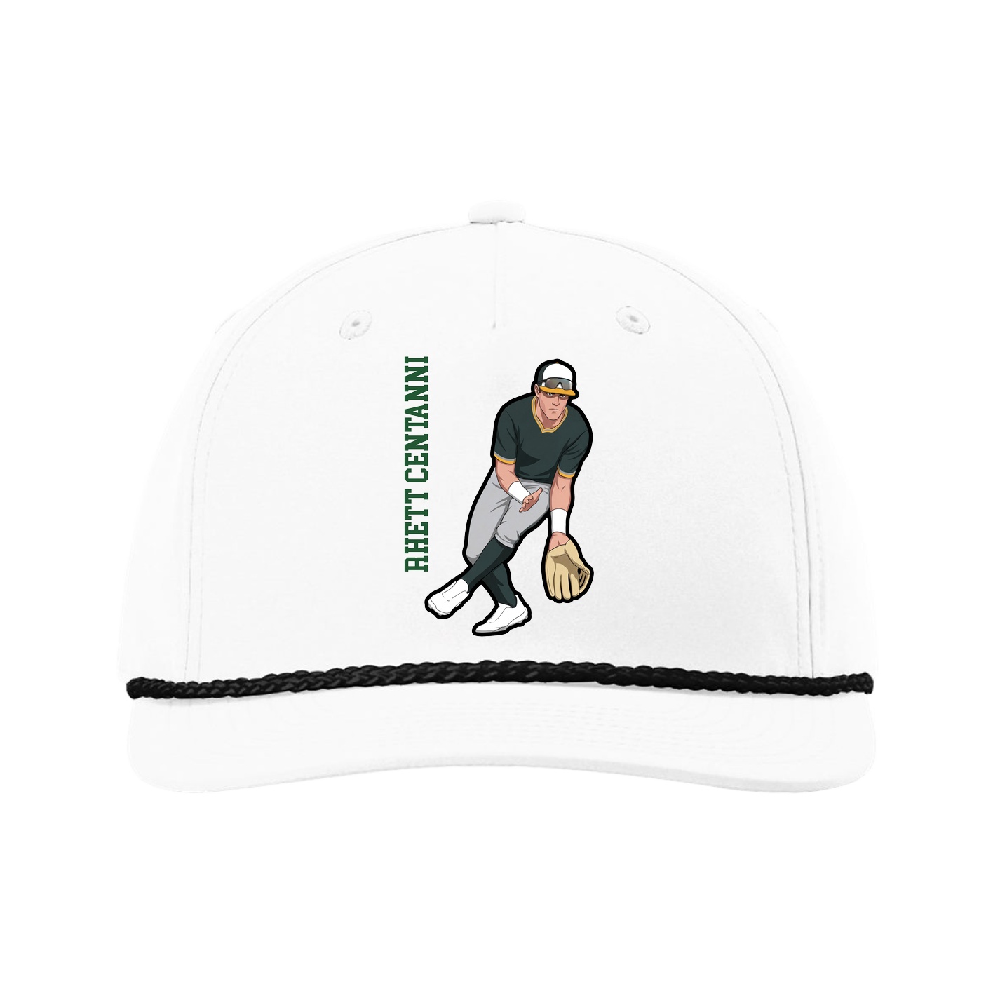 Five-Panel Classic Rope Cap — Name Vertical in White