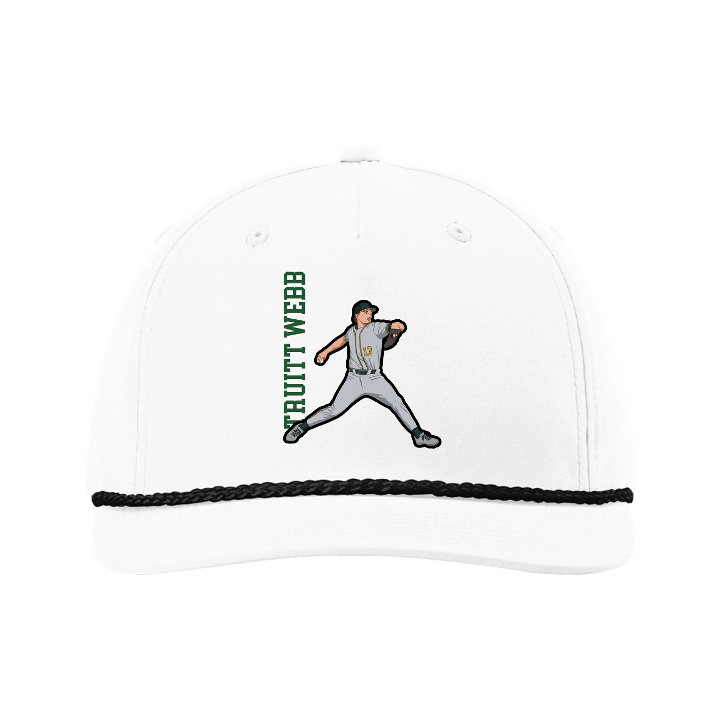 Five-Panel Classic Rope Cap — Name Vertical in White