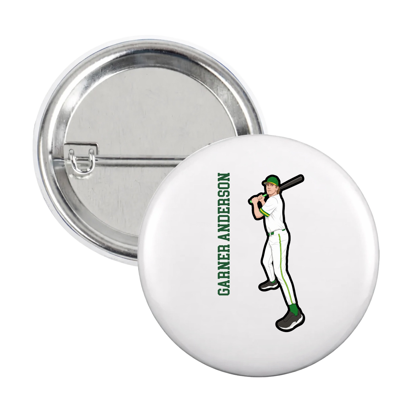 Game Day Button — Name Vertical in White