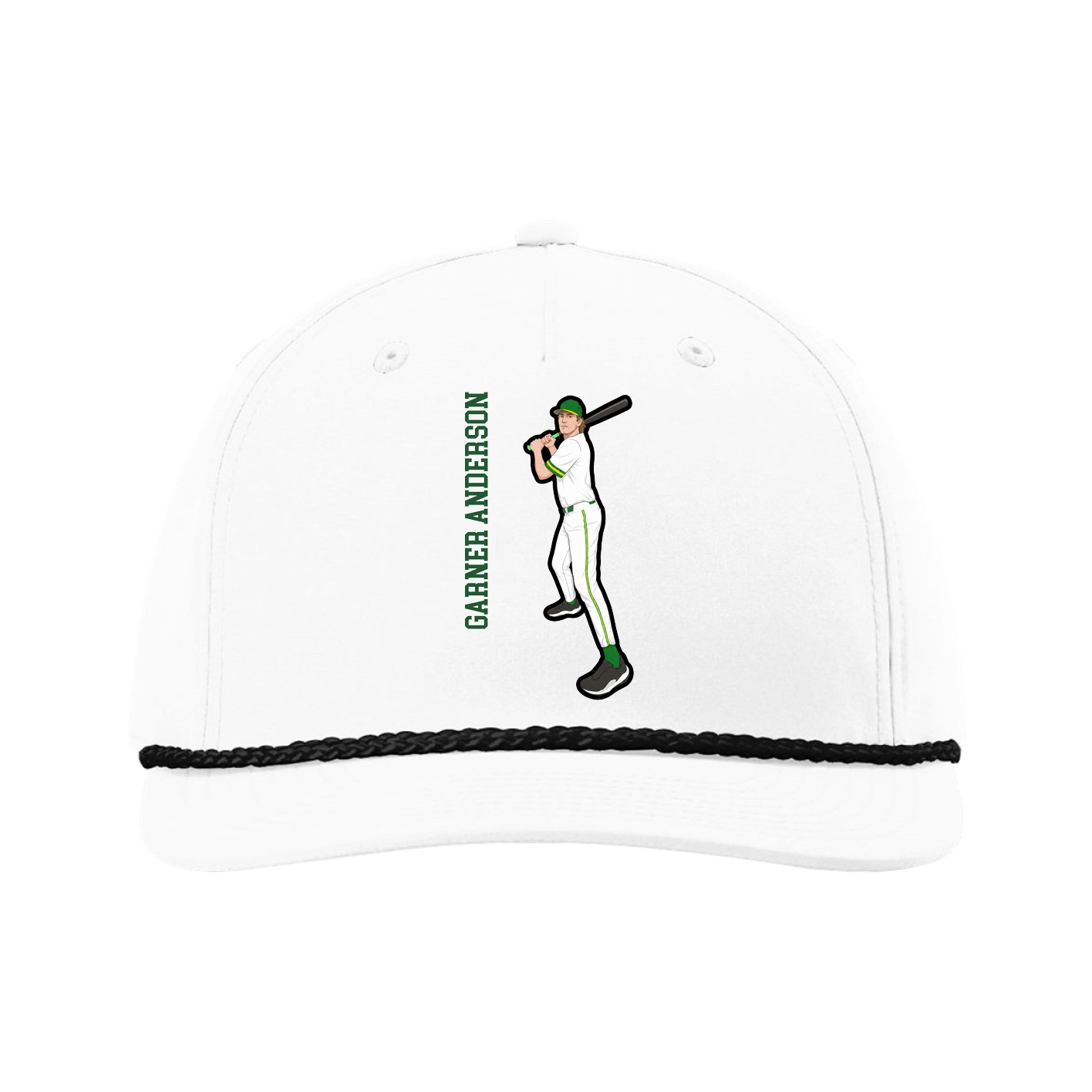 Five-Panel Classic Rope Cap — Name Vertical in White