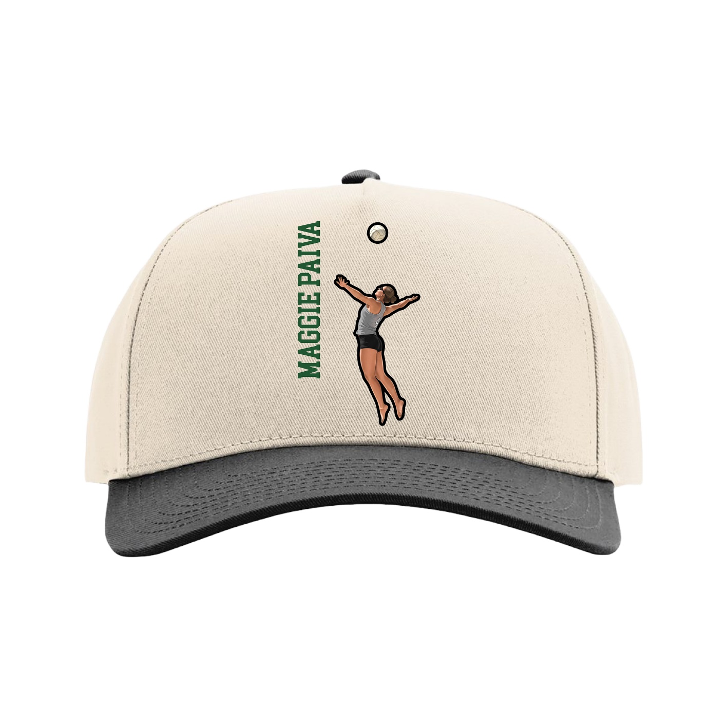 Full Fabric Five-Panel Champ Cap — Name Vertical in Cream/Black