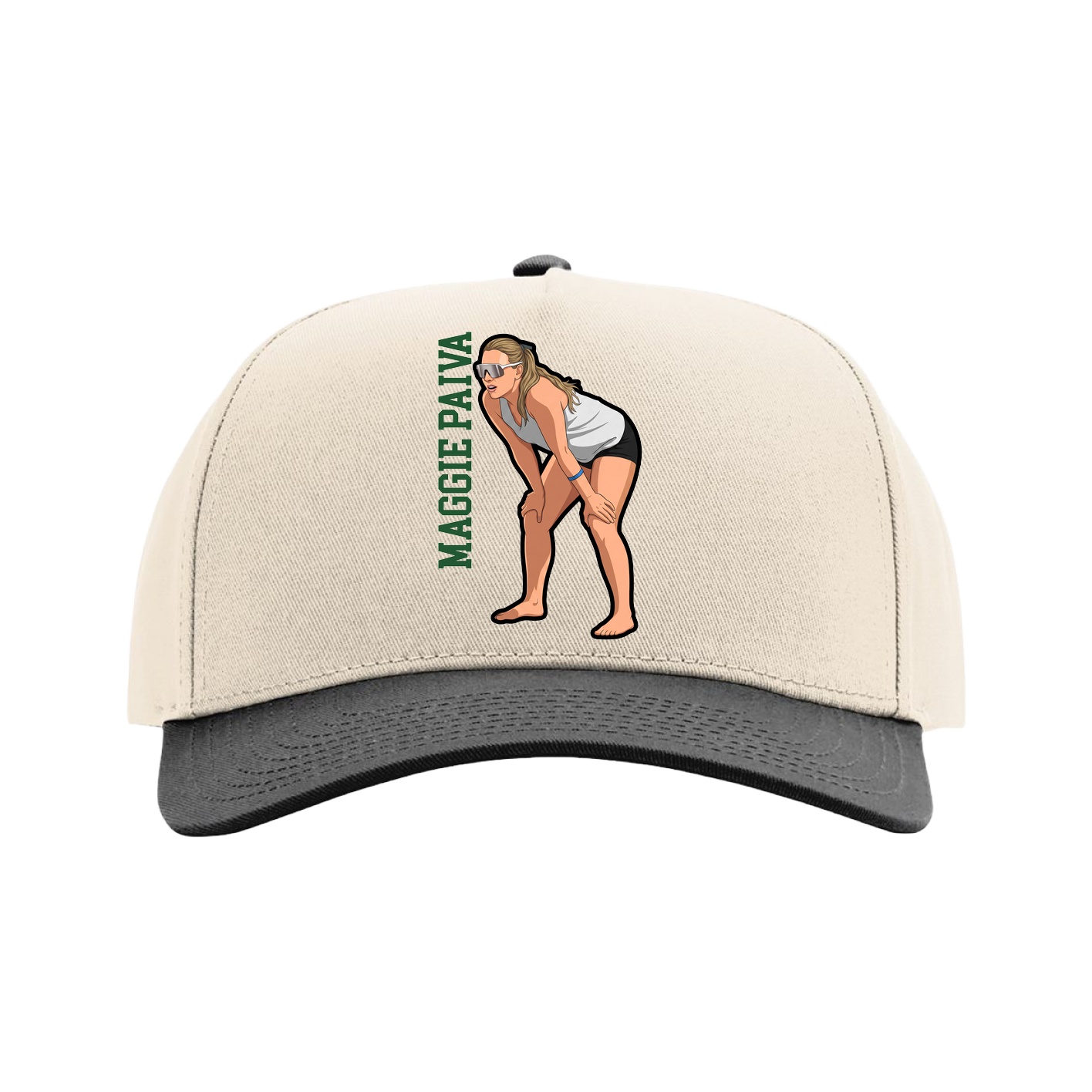 Full Fabric Five-Panel Champ Cap — Name Vertical in Cream/Black