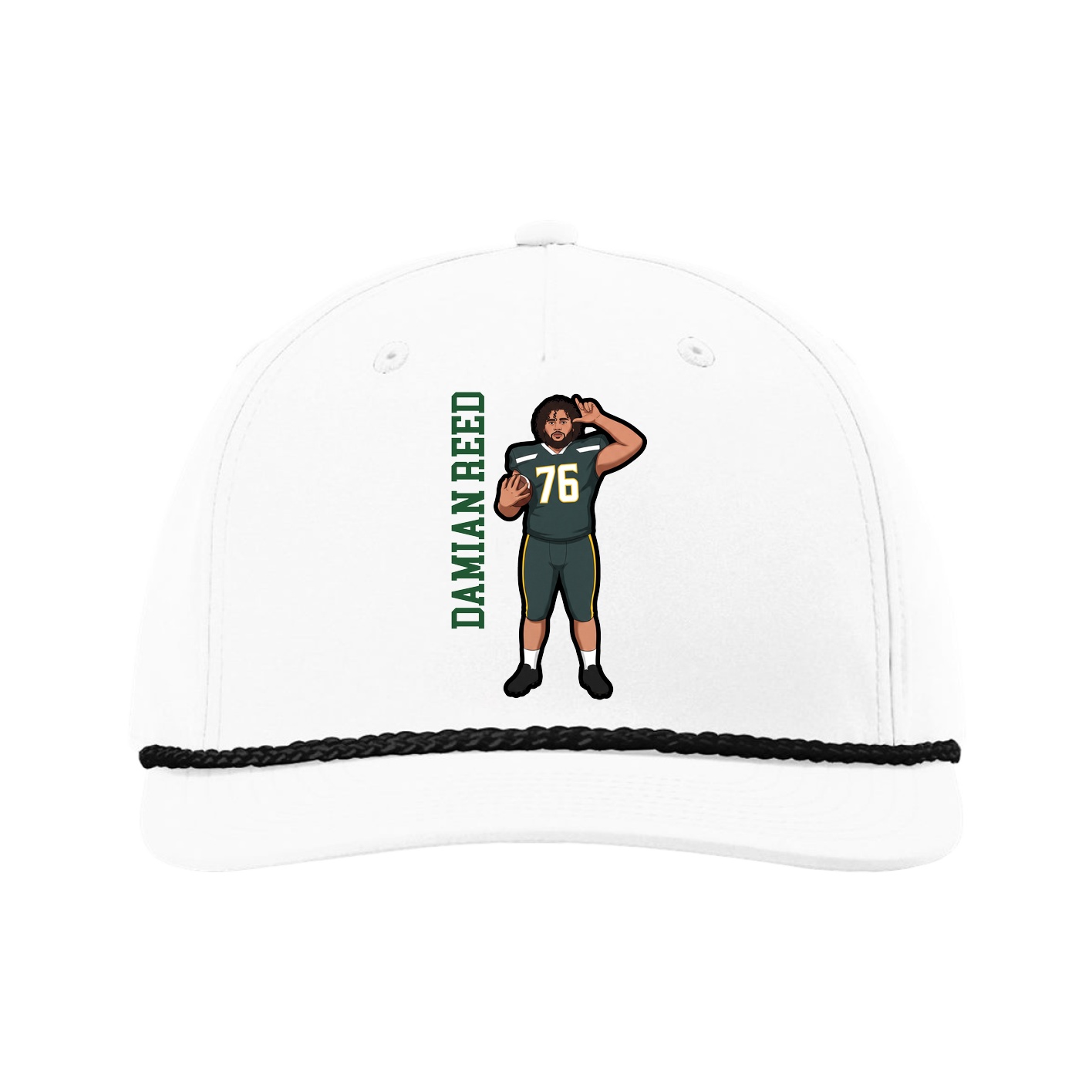 Five-Panel Classic Rope Cap — Name Vertical in White