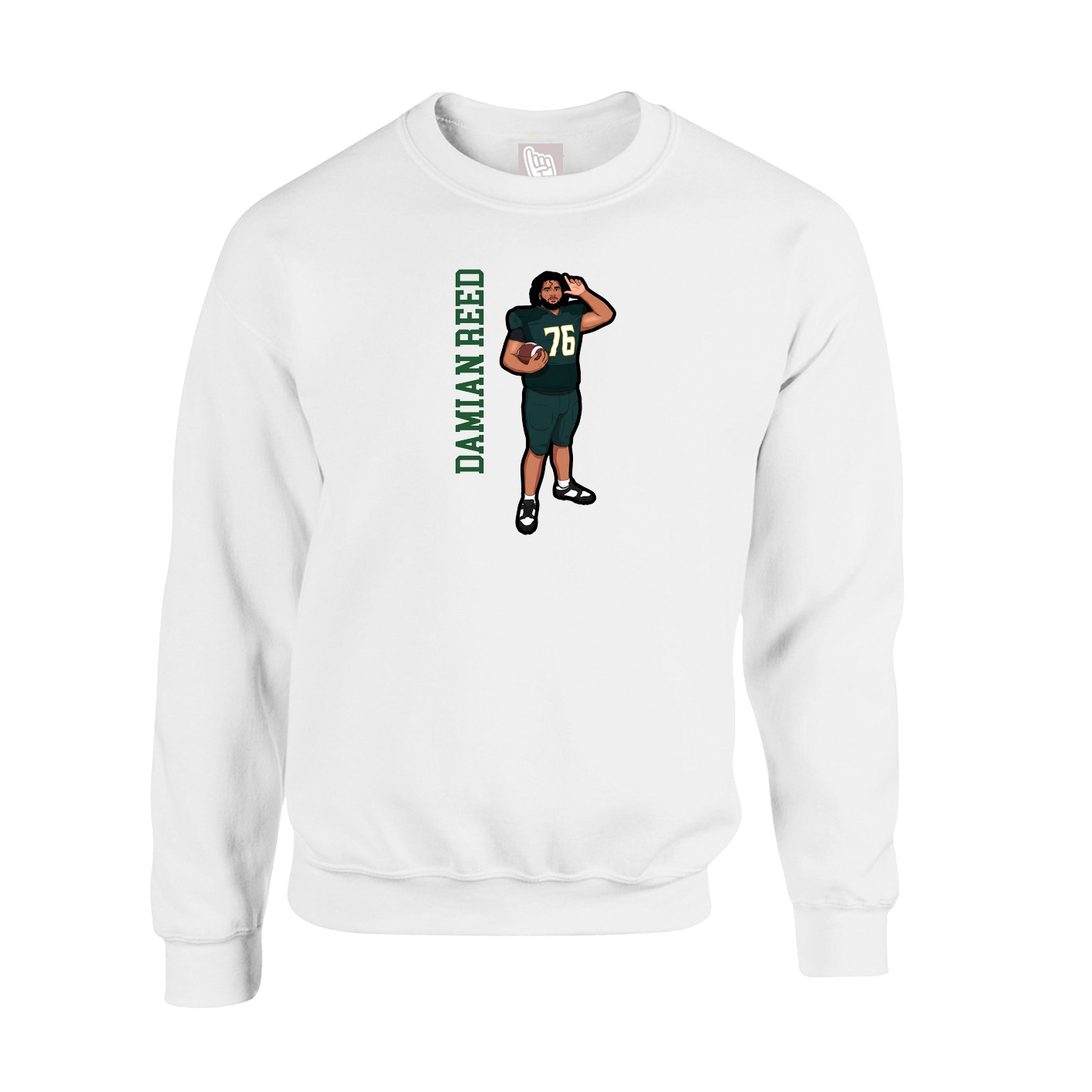 Fleece Crew — Name Vertical in White