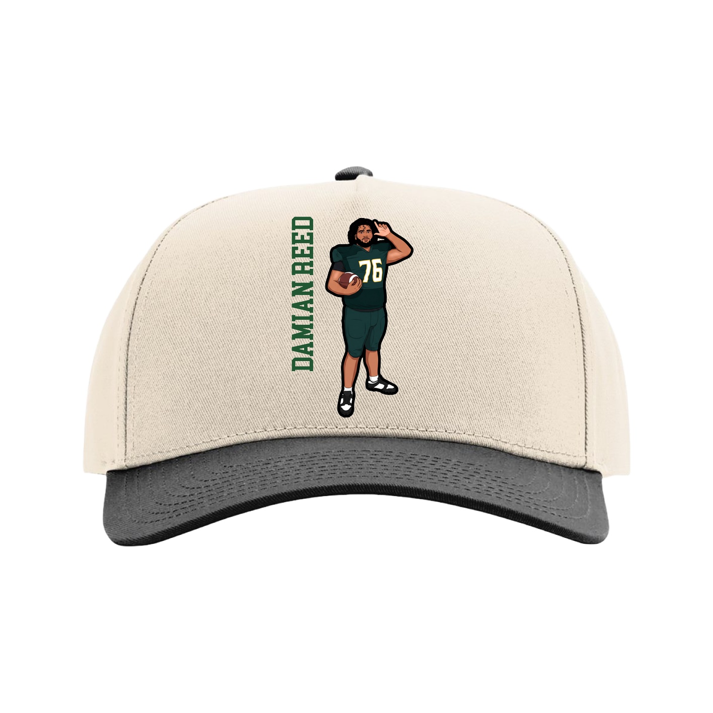 Full Fabric Five-Panel Champ Cap — Name Vertical in Cream/Black