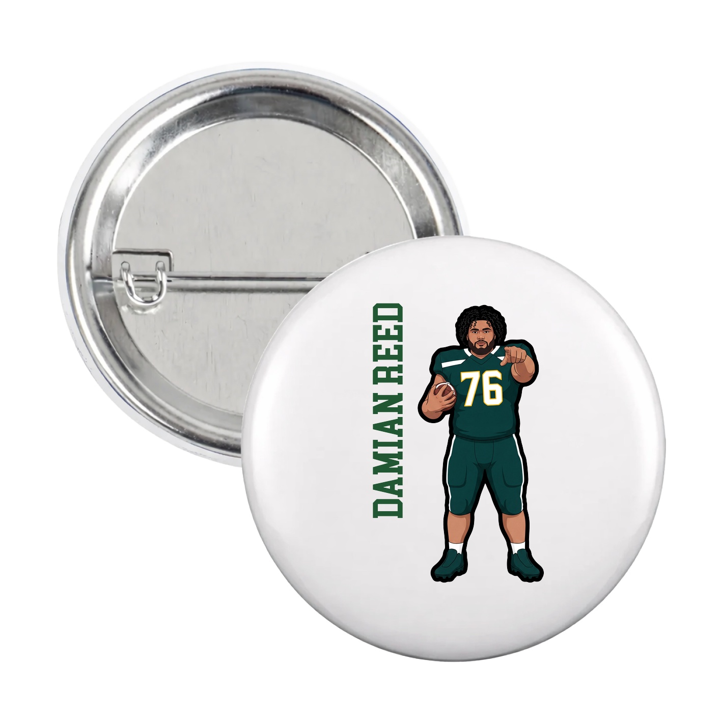 Game Day Button — Name Vertical in White