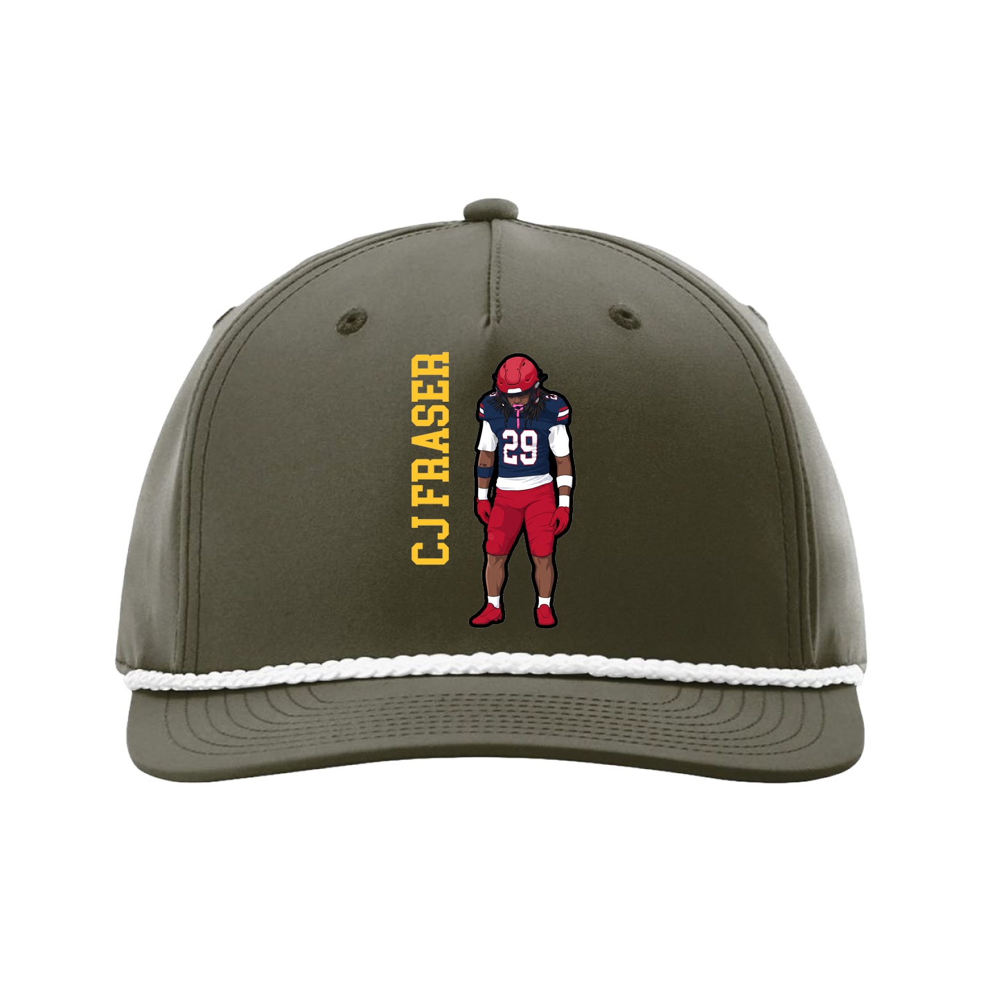 Five-Panel Classic Rope Cap — Name Vertical in Green