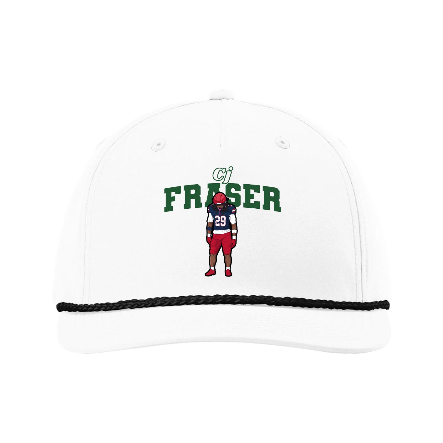 Five-Panel Classic Rope Cap — Name Arch in White