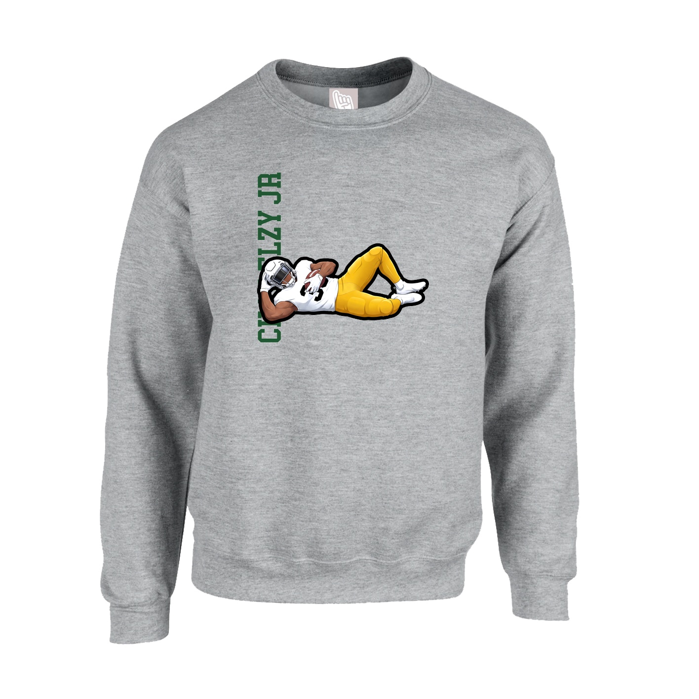Fleece Crew — Name Vertical in Grey