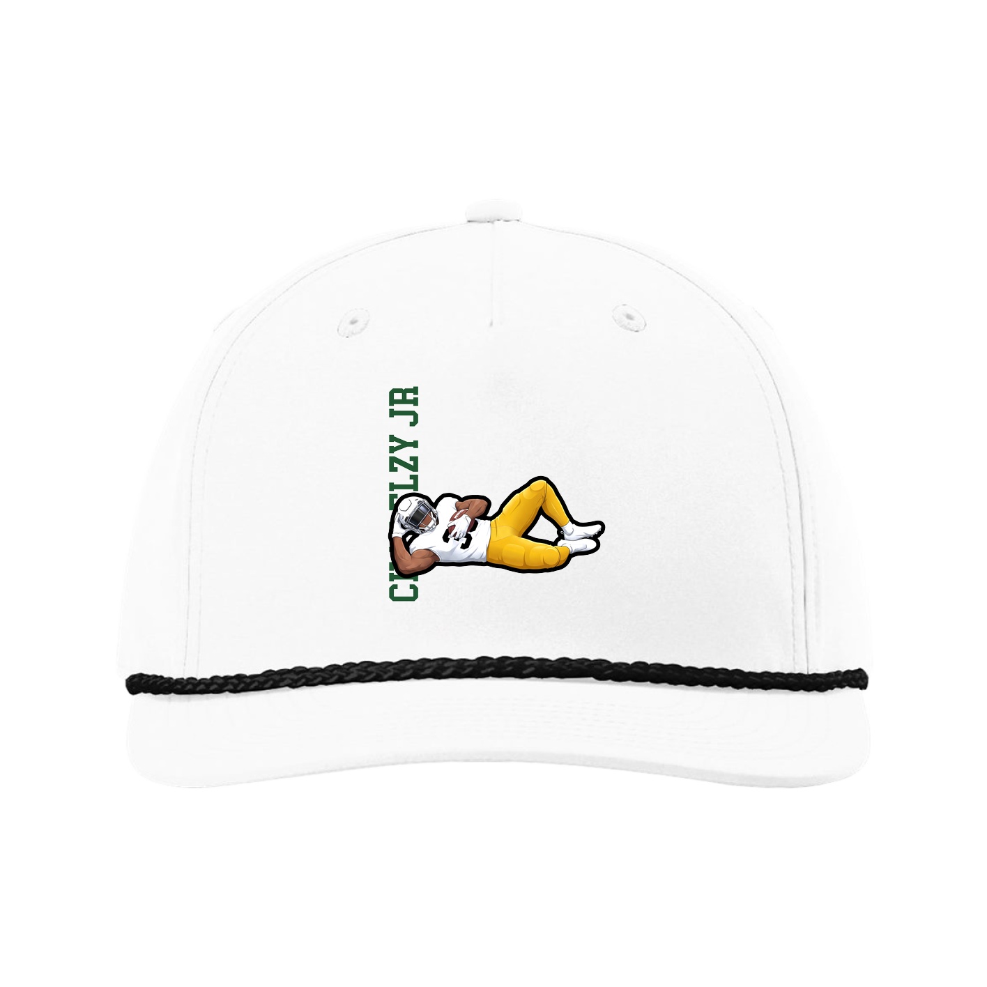 Five-Panel Classic Rope Cap — Name Vertical in White