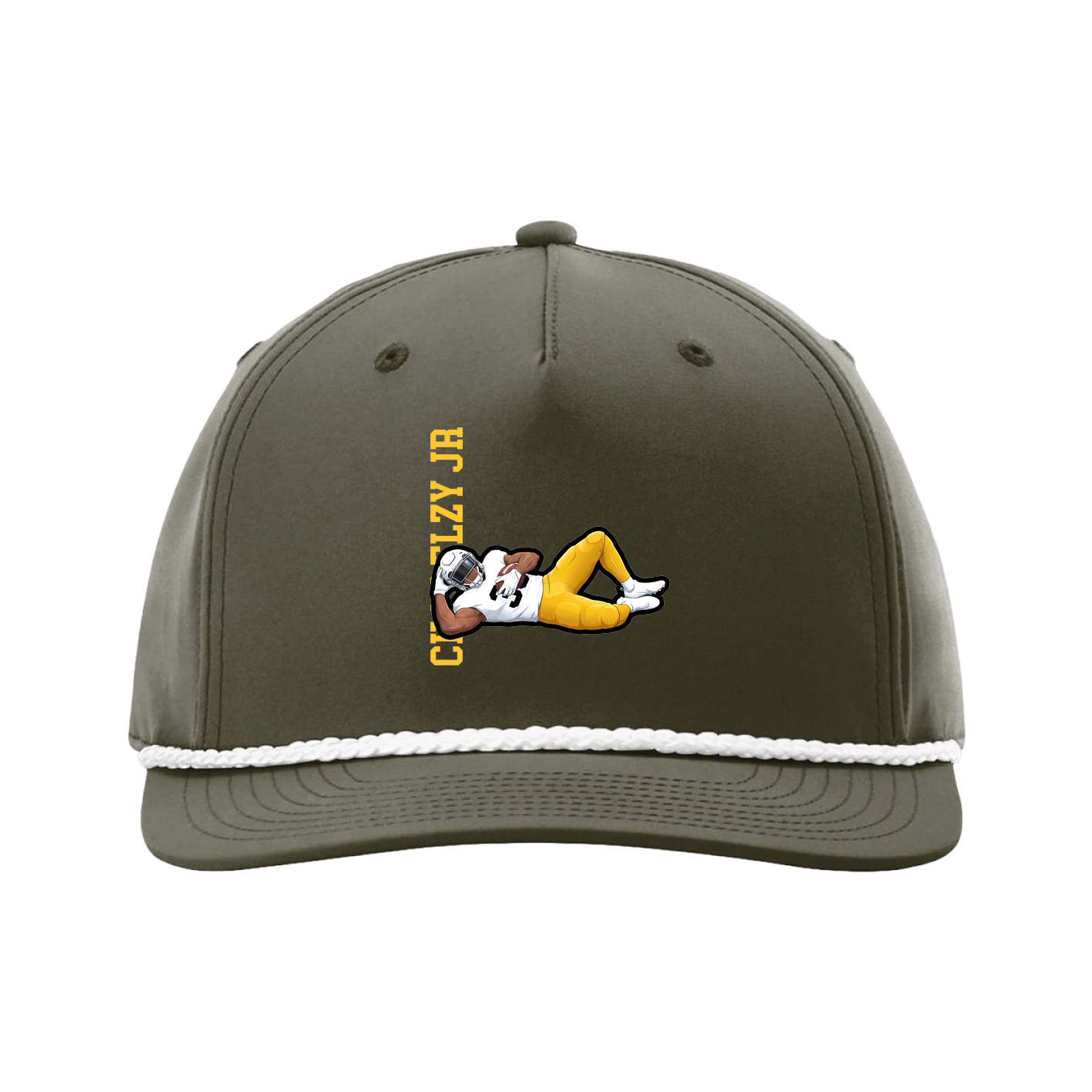 Five-Panel Classic Rope Cap — Name Vertical in Green