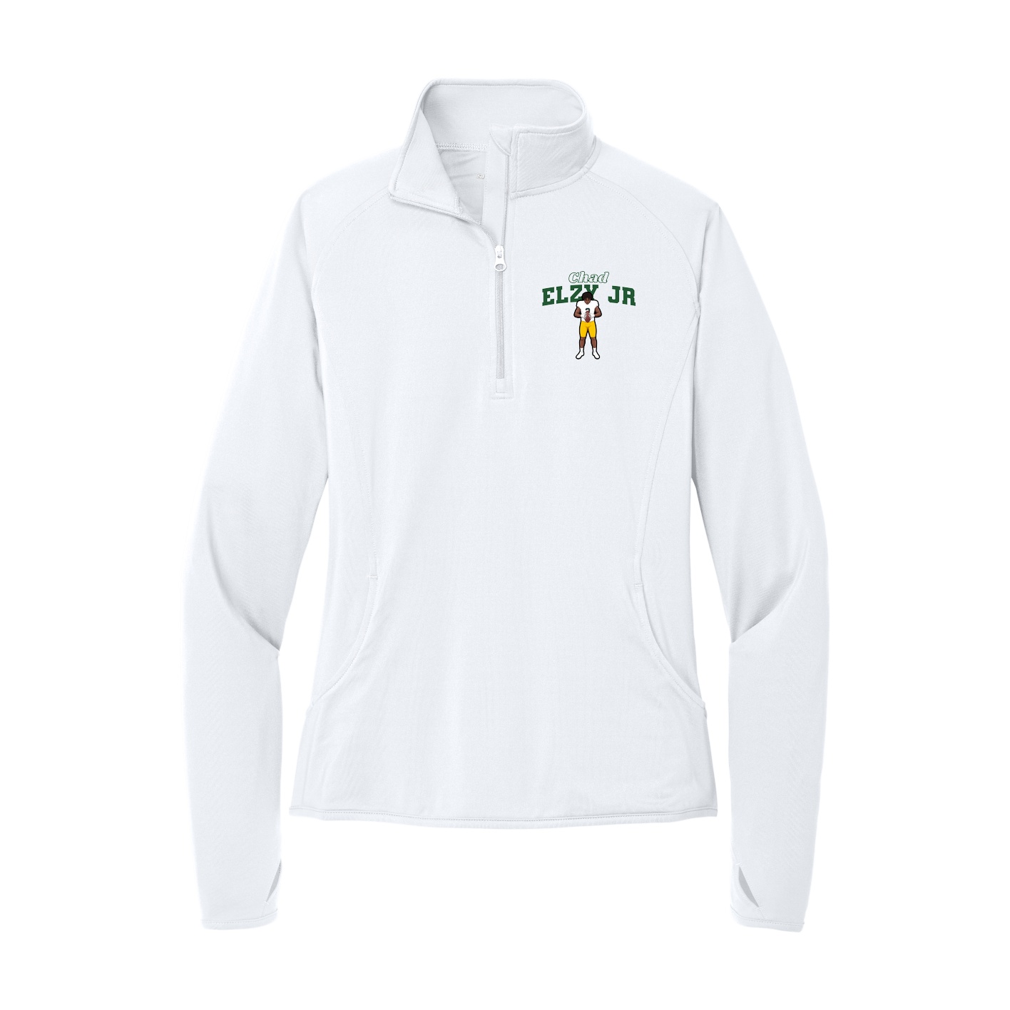 Women's Q-Zip Pullover — Name Arch in White