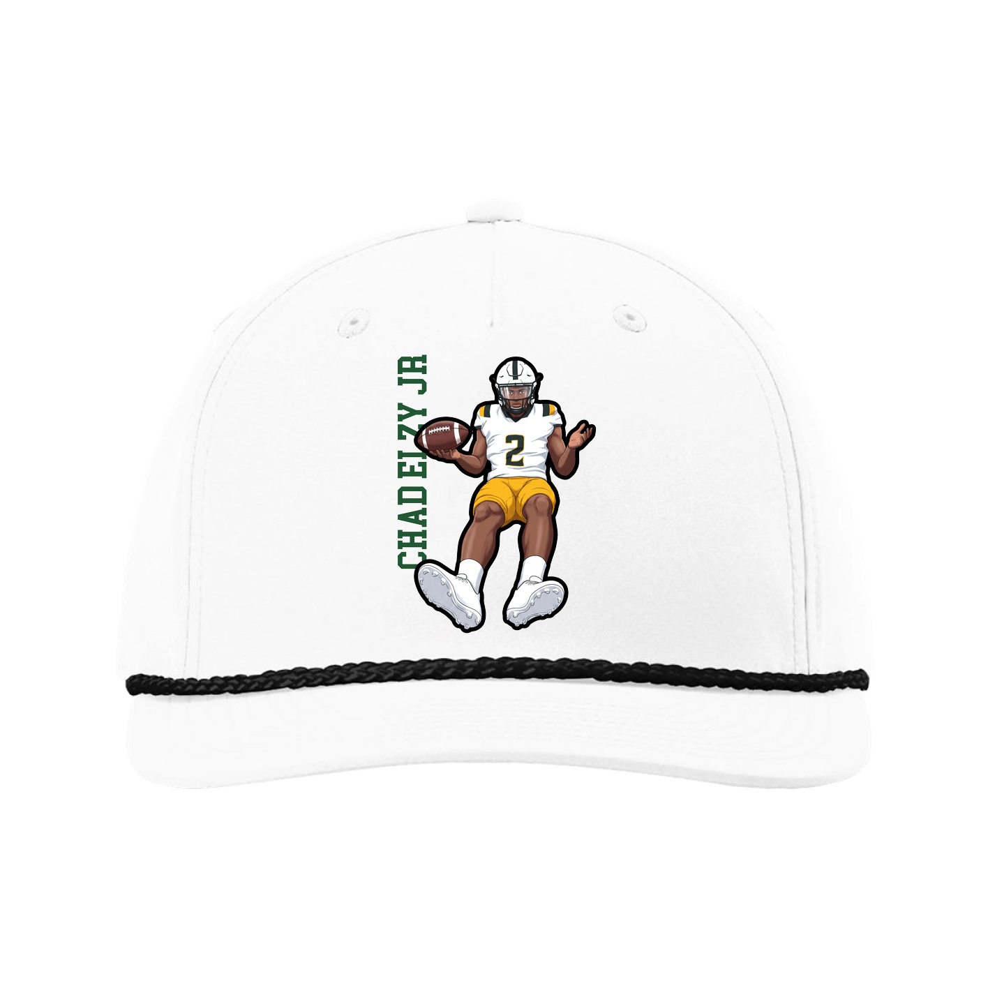 Five-Panel Classic Rope Cap — Name Vertical in White