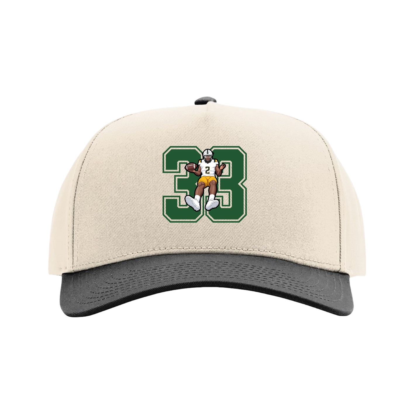 Full Fabric Five-Panel Champ Cap — Number in Cream/Black
