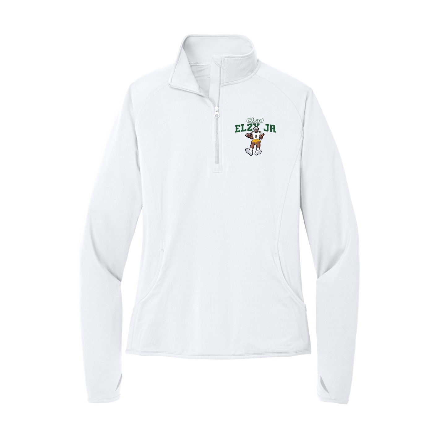Women's Q-Zip Pullover — Name Arch in White