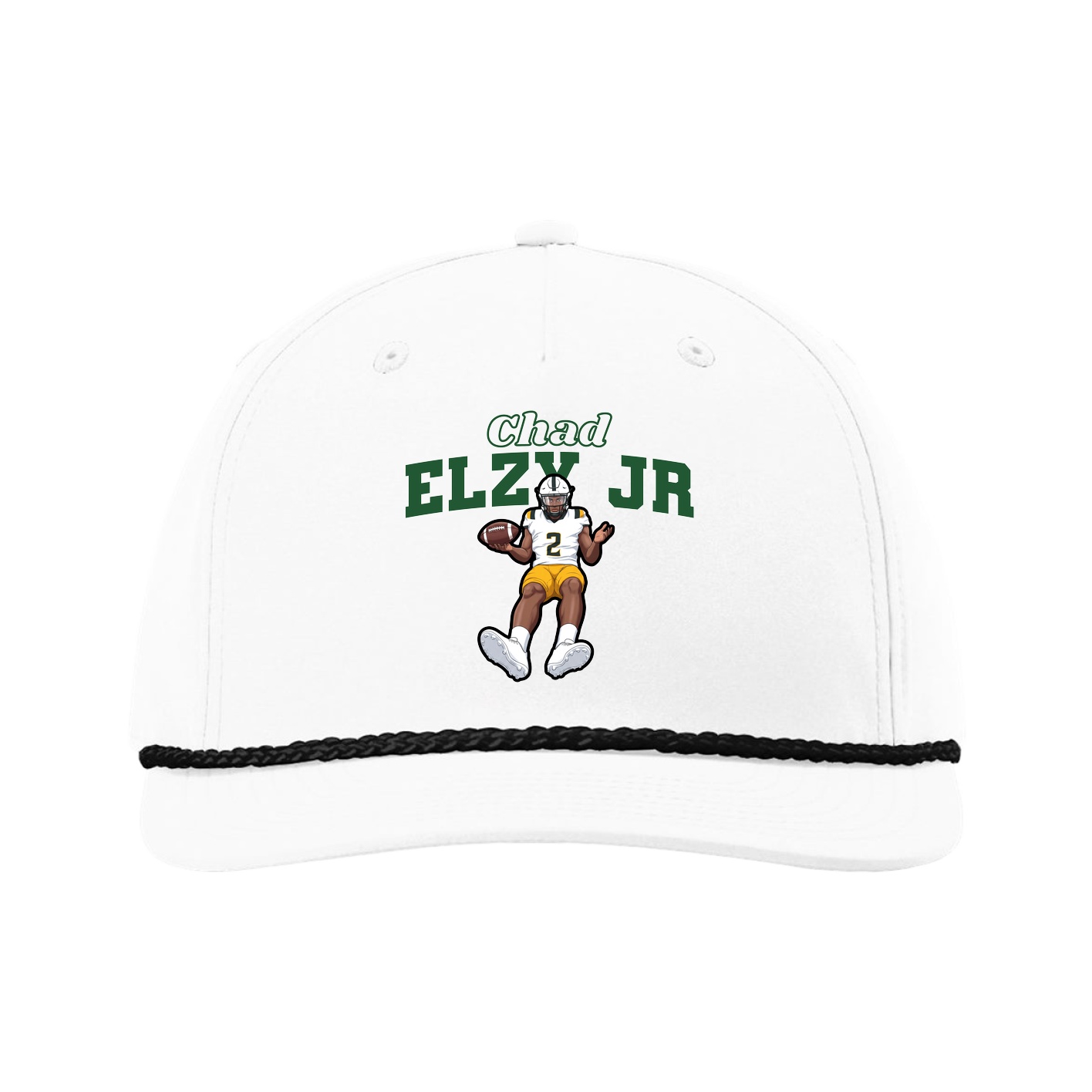 Five-Panel Classic Rope Cap — Name Arch in White