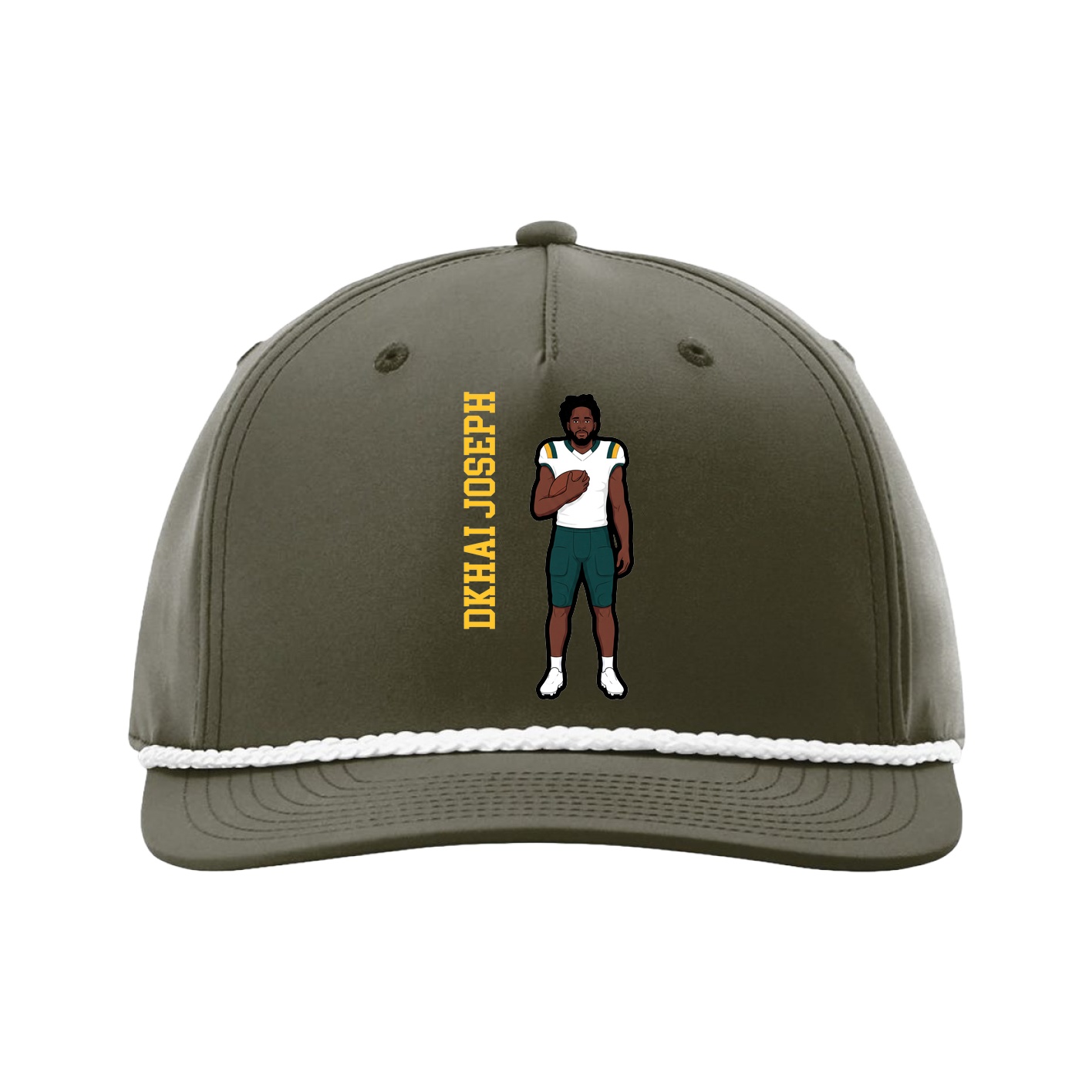 Five-Panel Classic Rope Cap — Name Vertical in Green