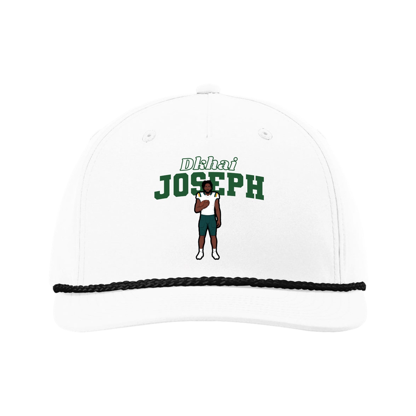 Five-Panel Classic Rope Cap — Name Arch in White