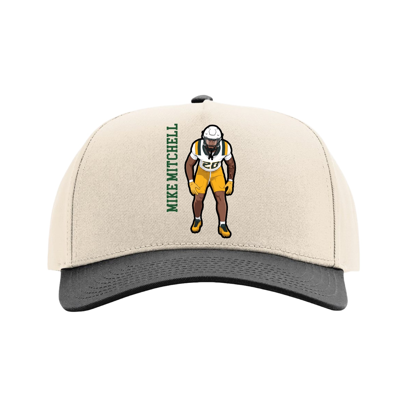 Full Fabric Five-Panel Champ Cap — Name Vertical in Cream/Black