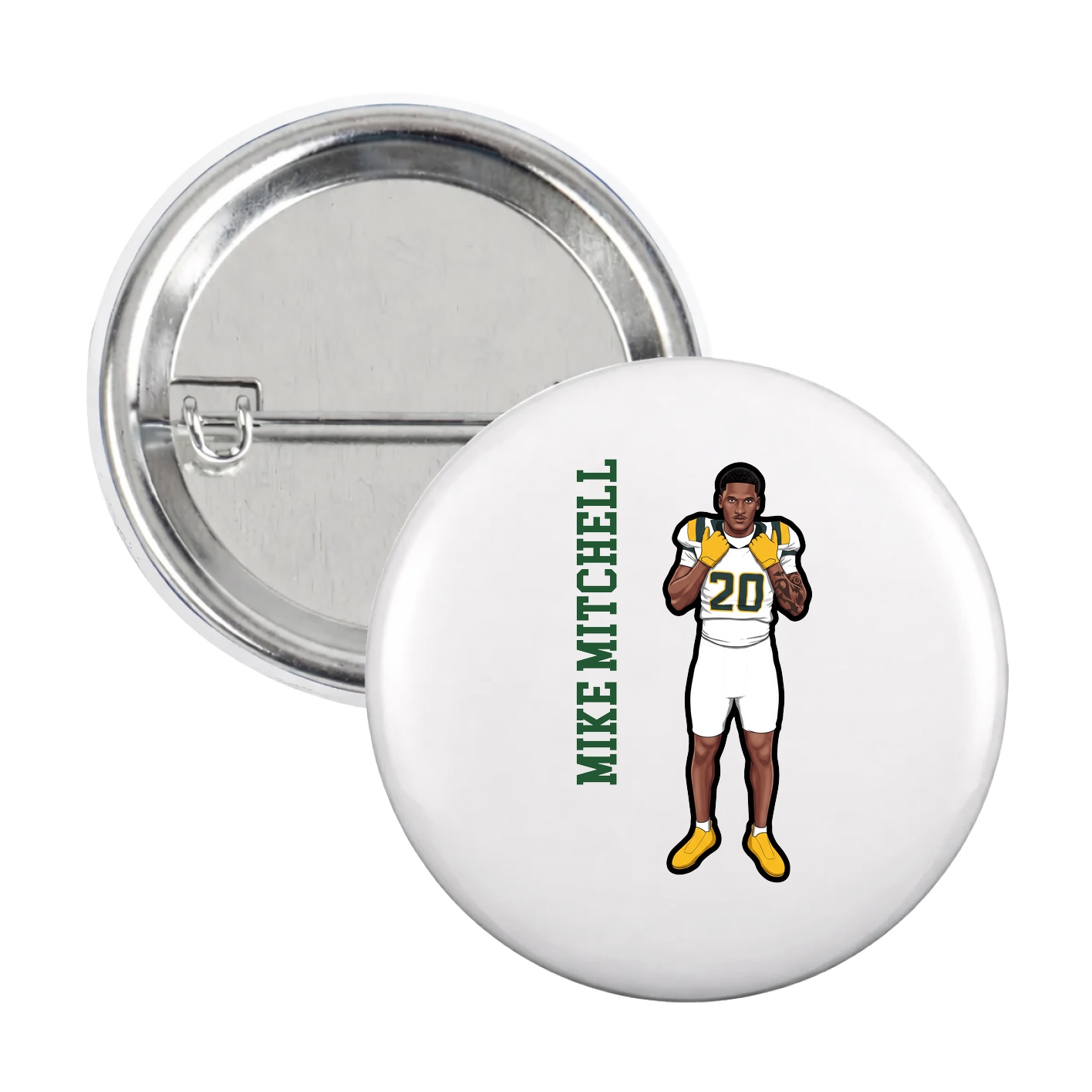 Game Day Button — Name Vertical in White