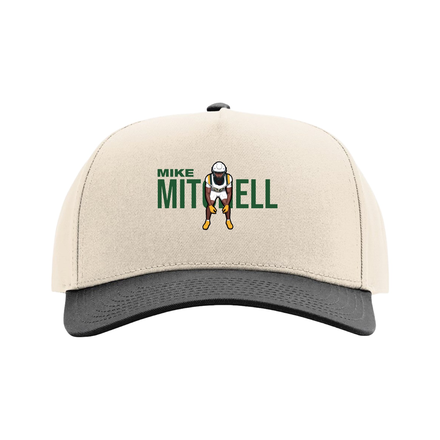 Full Fabric Five-Panel Champ Cap — Player Name in Cream/Black