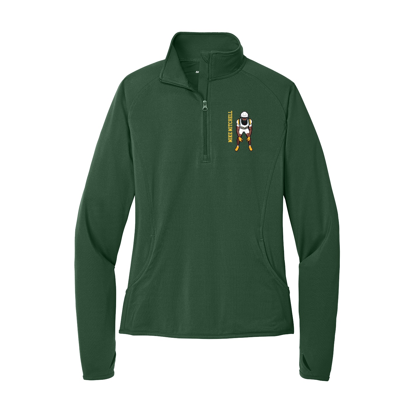 Women's Q-Zip Pullover — Name Vertical in Green